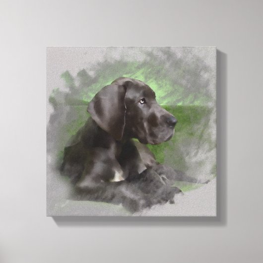 Grote Deen Hond Zittend Waterverf Kunstportret Canvas Afdruk (Voorkant)