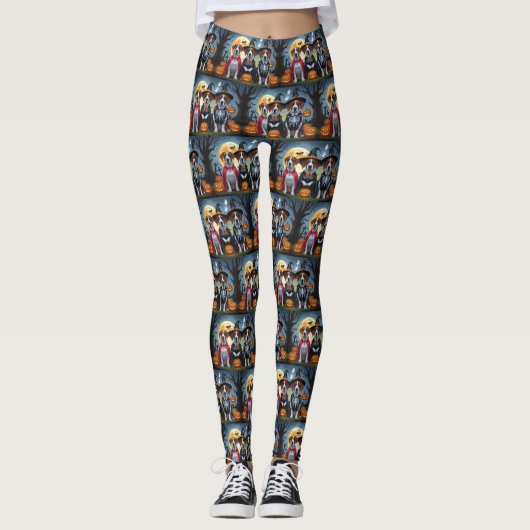 Grote Deen Honden Pompoen Halloween Grappig Leggings (Voorkant)