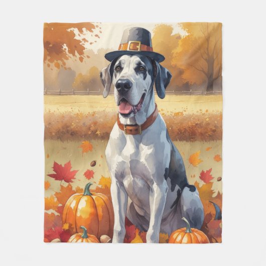 Grote Deen in het najaar verlaat Thanksgiving kuns Fleece Deken (Voorkant)