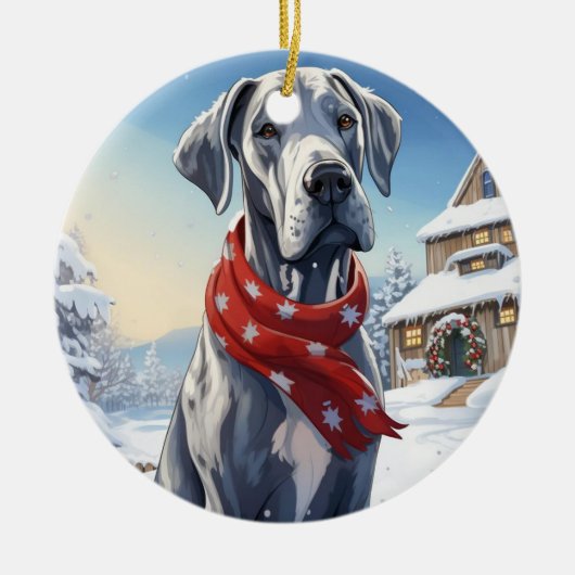 Grote Deen kerst, hond herdenkingsgeschenk, honden Keramisch Ornament (Voorkant)