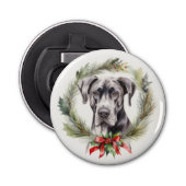Grote Deen Kerstkrans Feestelijke Pup Button Flesopener (Voorkant)