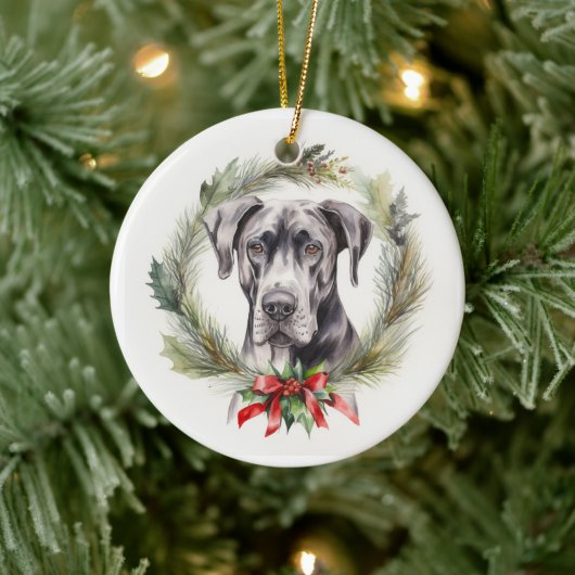 Grote Deen Kerstkrans Feestelijke Pup Keramisch Ornament (Boom)