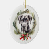 Grote Deen Kerstkrans Feestelijke Pup Keramisch Ornament (Rechts)