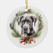 Grote Deen Kerstkrans Feestelijke Pup Keramisch Ornament (Voorkant)