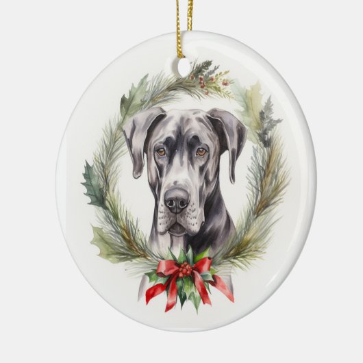 Grote Deen Kerstkrans Feestelijke Pup Keramisch Ornament (Links)