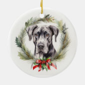 Grote Deen Kerstkrans Feestelijke Pup Keramisch Ornament (Achterkant)