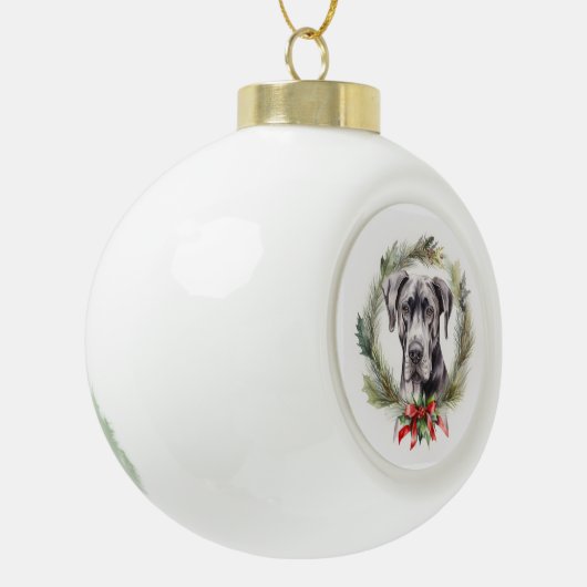 Grote Deen Kerstkrans Feestelijke Pup Keramische Bal Ornament (Links)
