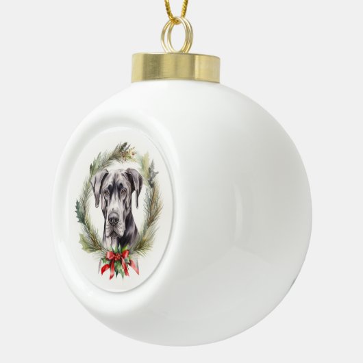 Grote Deen Kerstkrans Feestelijke Pup Keramische Bal Ornament (Rechts)