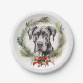 Grote Deen Kerstkrans Feestelijke Pup Papieren Bordje (Voorkant)