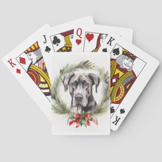 Grote Deen Kerstkrans Feestelijke Pup Pokerkaarten (Achterkant)
