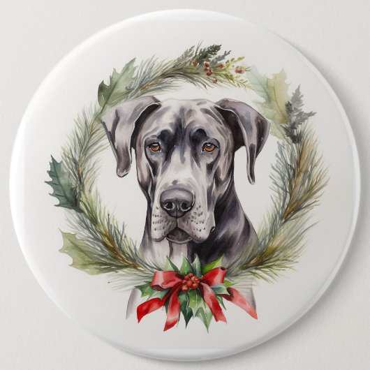 Grote Deen Kerstkrans Feestelijke Pup Ronde Button 6,0 Cm (Voorkant)