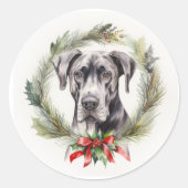 Grote Deen Kerstkrans Feestelijke Pup Ronde Sticker (Voorkant)