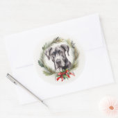 Grote Deen Kerstkrans Feestelijke Pup Ronde Sticker (Envelop)