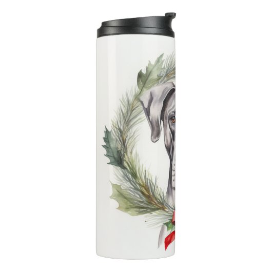 Grote Deen Kerstkrans Feestelijke Pup Thermosbeker (Gedraaid links)