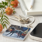 Grote Deen Kerstmis Feestelijk Seizoen Sleutelhanger (Voorkant Rechts)