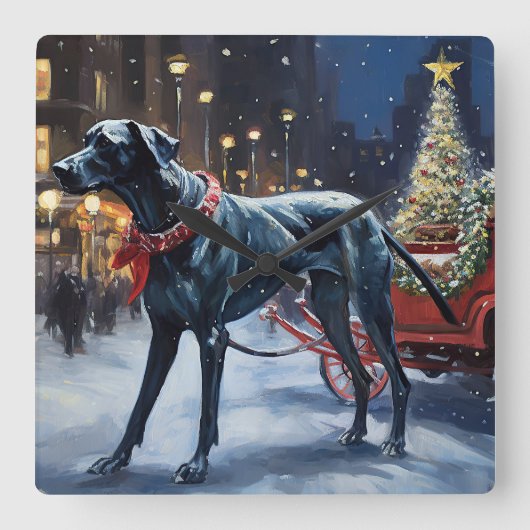 Grote Deen Kerstmis Feestelijk Seizoen Vierkante Klok (Voorkant)