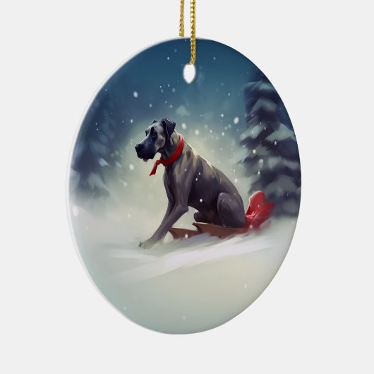 Grote Deen Kerstmis sneeuw winter Keramisch Ornament (Rechts)