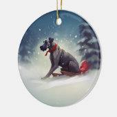 Grote Deen Kerstmis sneeuw winter Keramisch Ornament (Links)