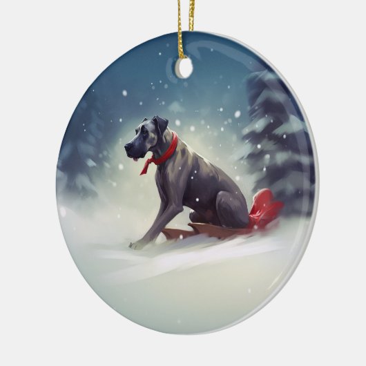 Grote Deen Kerstmis sneeuw winter Keramisch Ornament (Links)