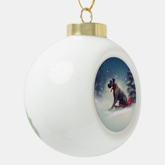 Grote Deen Kerstmis sneeuw winter Keramische Bal Ornament (Links)