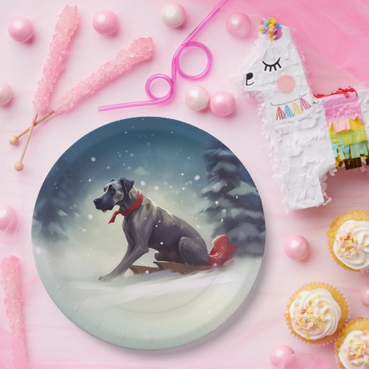 Grote Deen Kerstmis sneeuw winter Papieren Bordje (Feest)