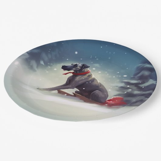 Grote Deen Kerstmis sneeuw winter Papieren Bordje (Gekanteld)