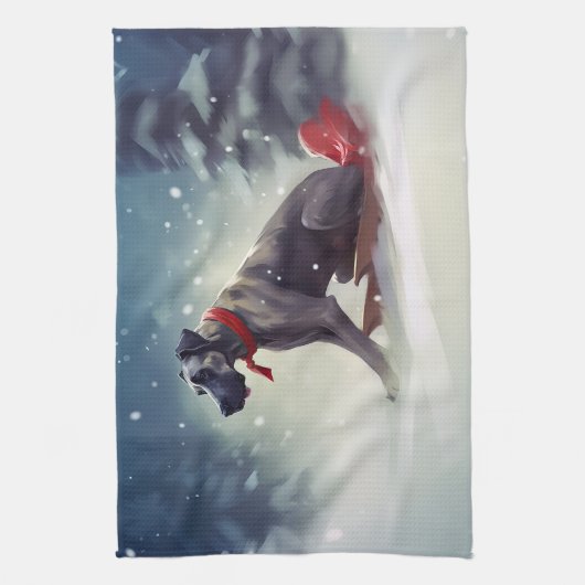 Grote Deen Kerstmis sneeuw winter Theedoek (Verticaal)