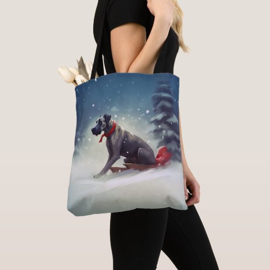 Grote Deen Kerstmis sneeuw winter Tote Bag (Dichtbij)