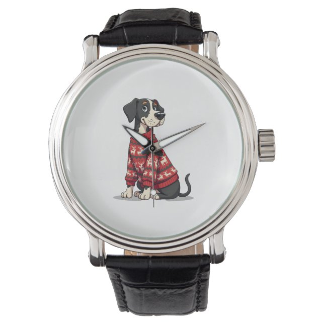 Grote Deen Kersttrui hond Horloge (Voorkant)