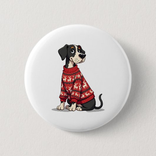 Grote Deen Kersttrui hond Ronde Button 5,7 Cm (Voorkant)