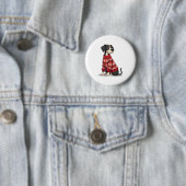 Grote Deen Kersttrui hond Ronde Button 5,7 Cm (In situ)