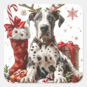 Grote Deen met rendiergewei en kous Vierkante Sticker (Voorkant)