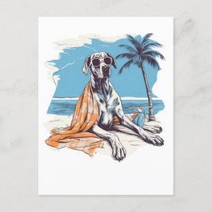 Grote deen met zonnebril op het strand briefkaart