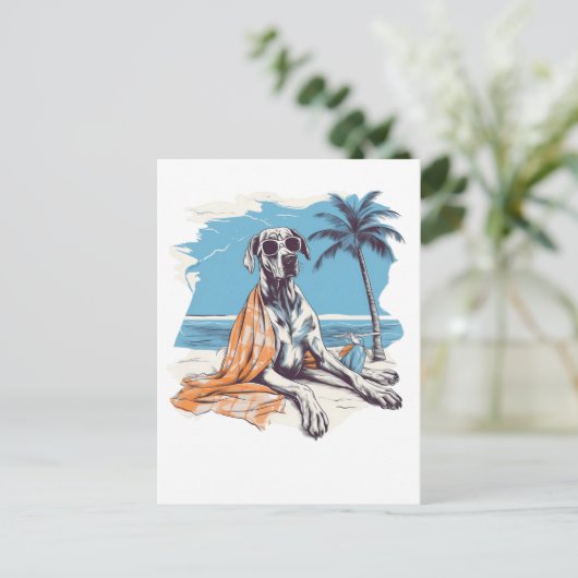 Grote deen met zonnebril op het strand briefkaart (Staand voorkant)