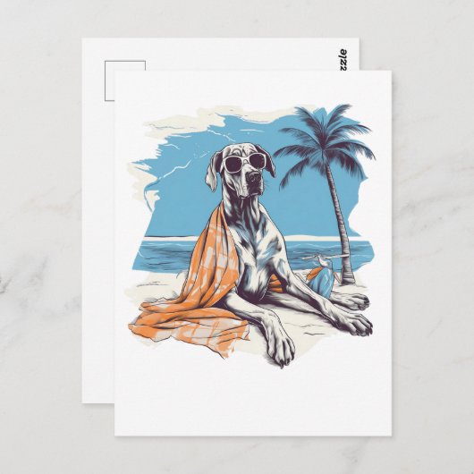 Grote deen met zonnebril op het strand briefkaart (Voorkant / Achterkant)