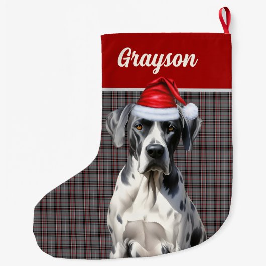 Grote Deen Naam Hond Grijs Rood Geplaagd Gepersona Grote Kerstsok (Achterkant)