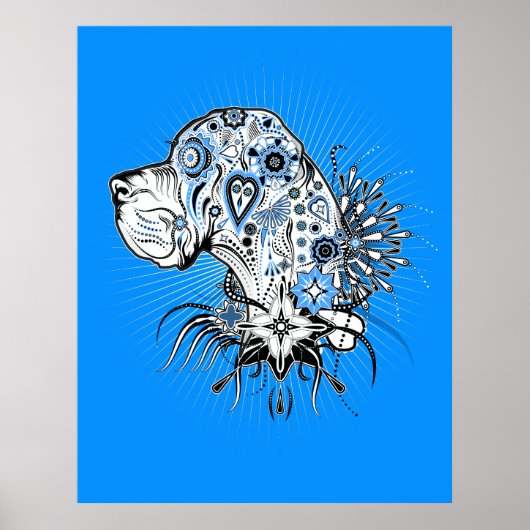 Grote Deen op blauw Poster (Voorkant)