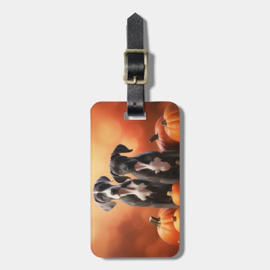 Grote Deen Puppy Herfst Delight Pompoen Bagagelabel (Voorkant verticaal)