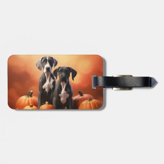 Grote Deen Puppy Herfst Delight Pompoen Bagagelabel (Achterkant horizontaal)