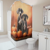 Grote Deen Puppy Herfst Delight Pompoen Douchegordijn (In situ)