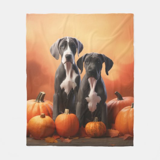 Grote Deen Puppy Herfst Delight Pompoen Fleece Deken (Voorkant)