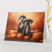 Grote Deen Puppy Herfst Delight Pompoen Kaart (Gele Bloem)