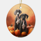 Grote Deen Puppy Herfst Delight Pompoen Keramisch Ornament (Links)