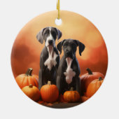 Grote Deen Puppy Herfst Delight Pompoen Keramisch Ornament (Achterkant)