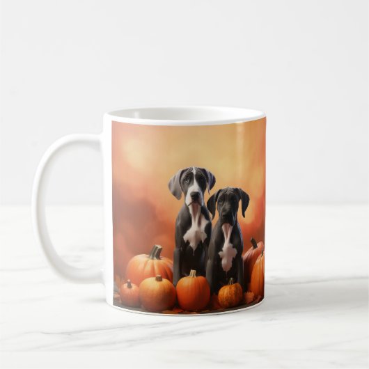 Grote Deen Puppy Herfst Delight Pompoen Koffiemok (Links)