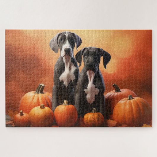 Grote Deen Puppy Herfst Delight Pompoen Legpuzzel (Horizontaal)