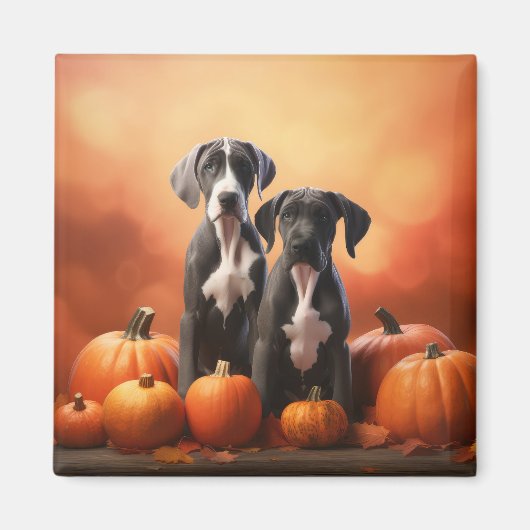 Grote Deen Puppy Herfst Delight Pompoen Magneet (Voorkant)