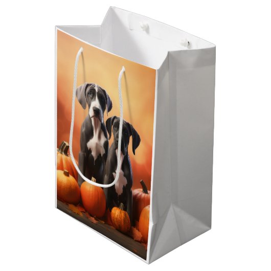 Grote Deen Puppy Herfst Delight Pompoen Medium Cadeauzakje (Voorkant Gekanteld)