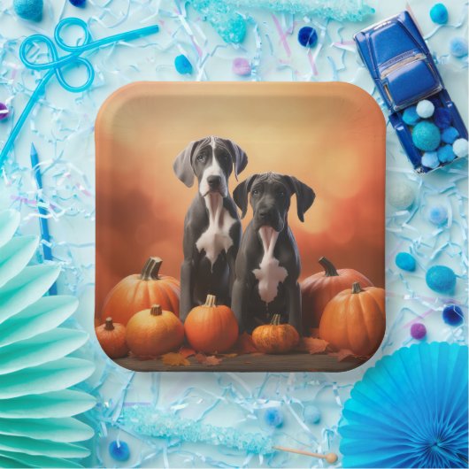 Grote Deen Puppy Herfst Delight Pompoen Papieren Bordje (Feest)