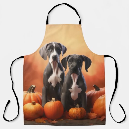 Grote Deen Puppy Herfst Delight Pompoen Schort (Voorkant)